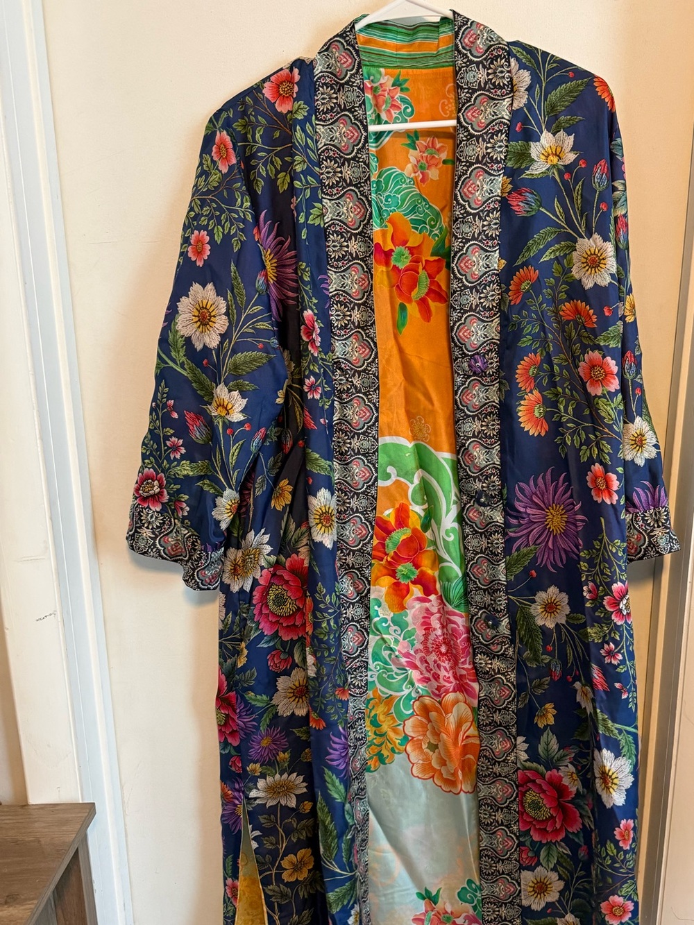 Johnny Was Reversible Floral Satin Kimono
